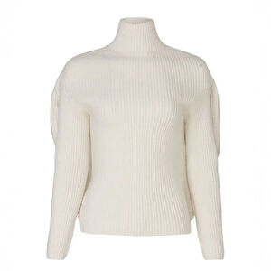 Nina Ricci White Ribbed Turtleneck Sweater Ivory Wool Cashmere $1150 - Size L